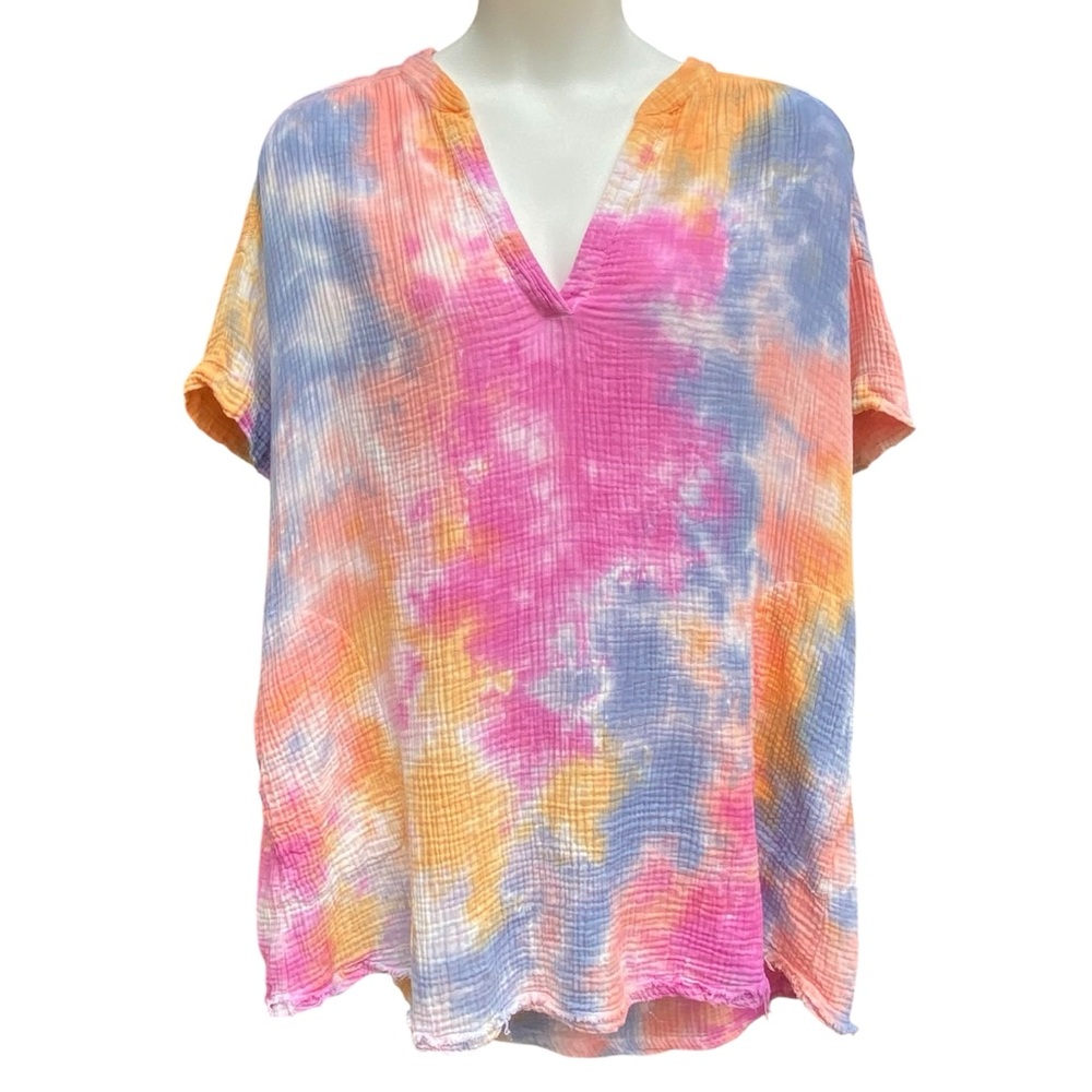Easel Cotton Gauze Tie Dye Mini Dress/Tunic Pink Blue Womens Size Medium Boho